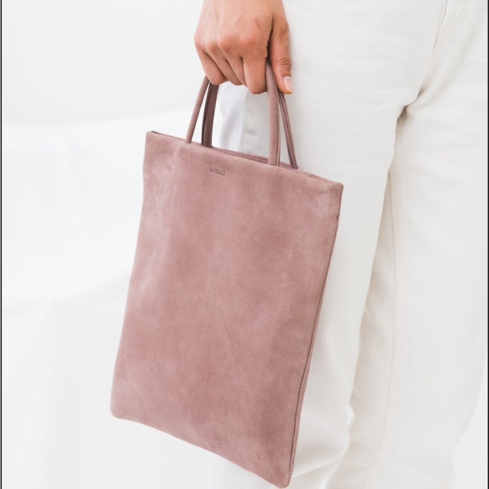 BAGGU Pink Suede Tote - Picture 3 of 9